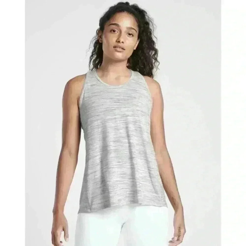 Athleta Essence Spacedye Tie Back Tank Gray White Sleeveless Top Size S